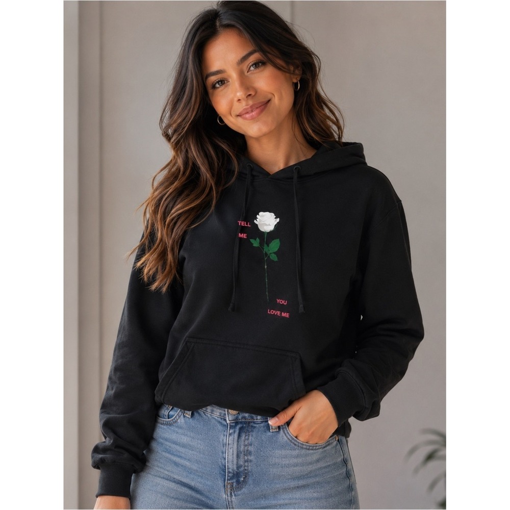 Black Hoodie Sweatshirt Rose Graphic Pullover Casual Comfy Unisex Demi Lovato